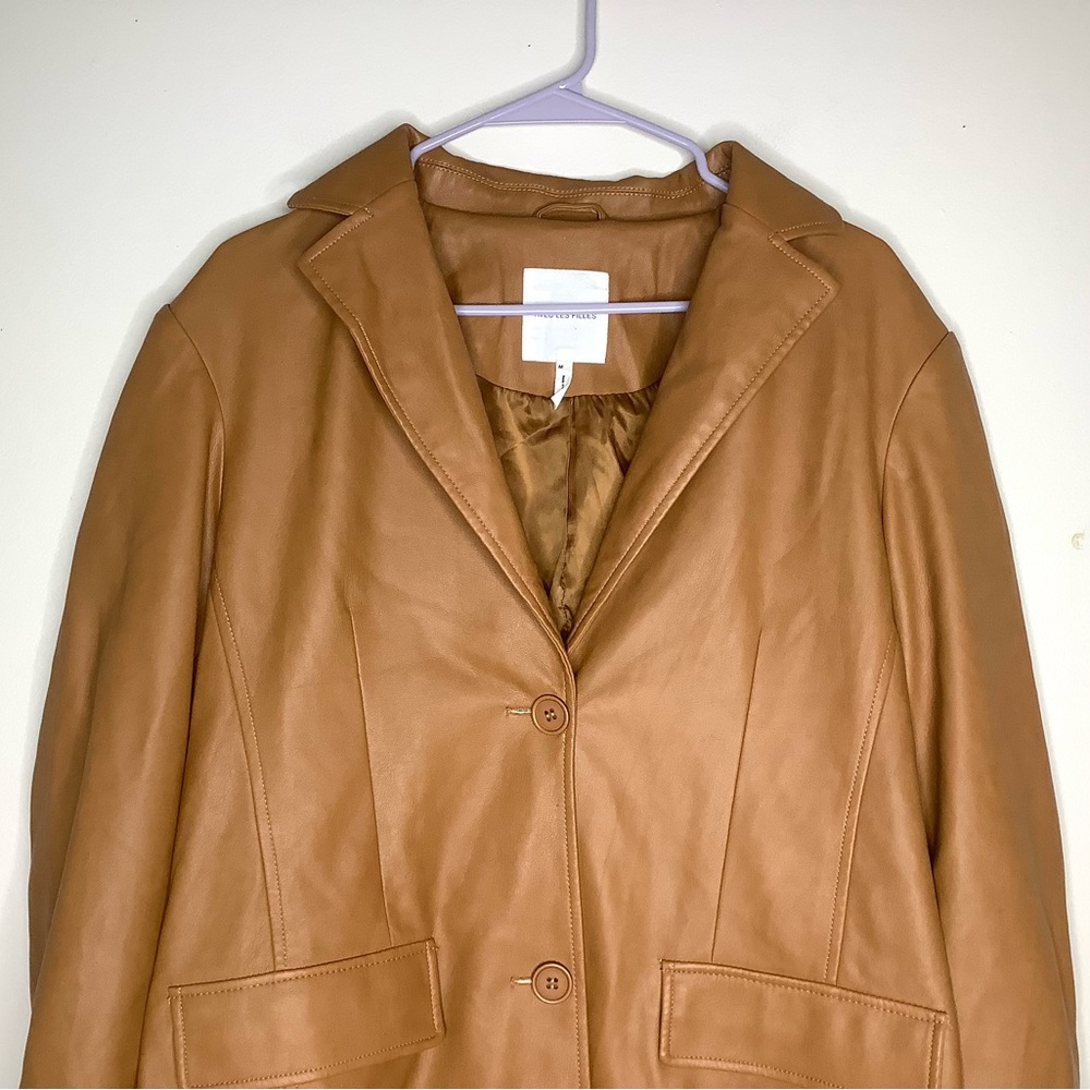 < Avec Les Filles Tan Faux Leather Blazer Jacket > - Picture 3 of 6